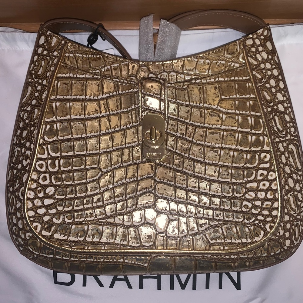 NWT BRAHMIN Small Johanna Shoulder Bag Nutmeg Opulust GOLD One-of-a-Kind
